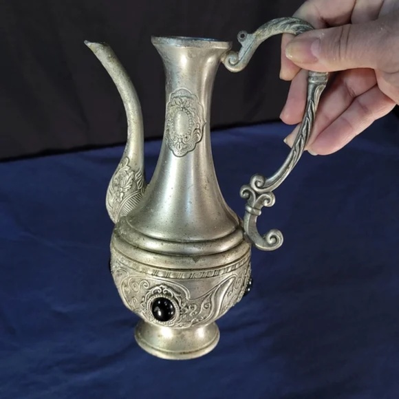 Vintage Pewter Ornate Pitcher with Inset Stones - Picture 5 of 12